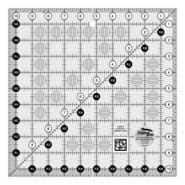 Creative Grids 9 1/2" Square It Up or Fussy Cut Square Sewing and Quilting Ruler